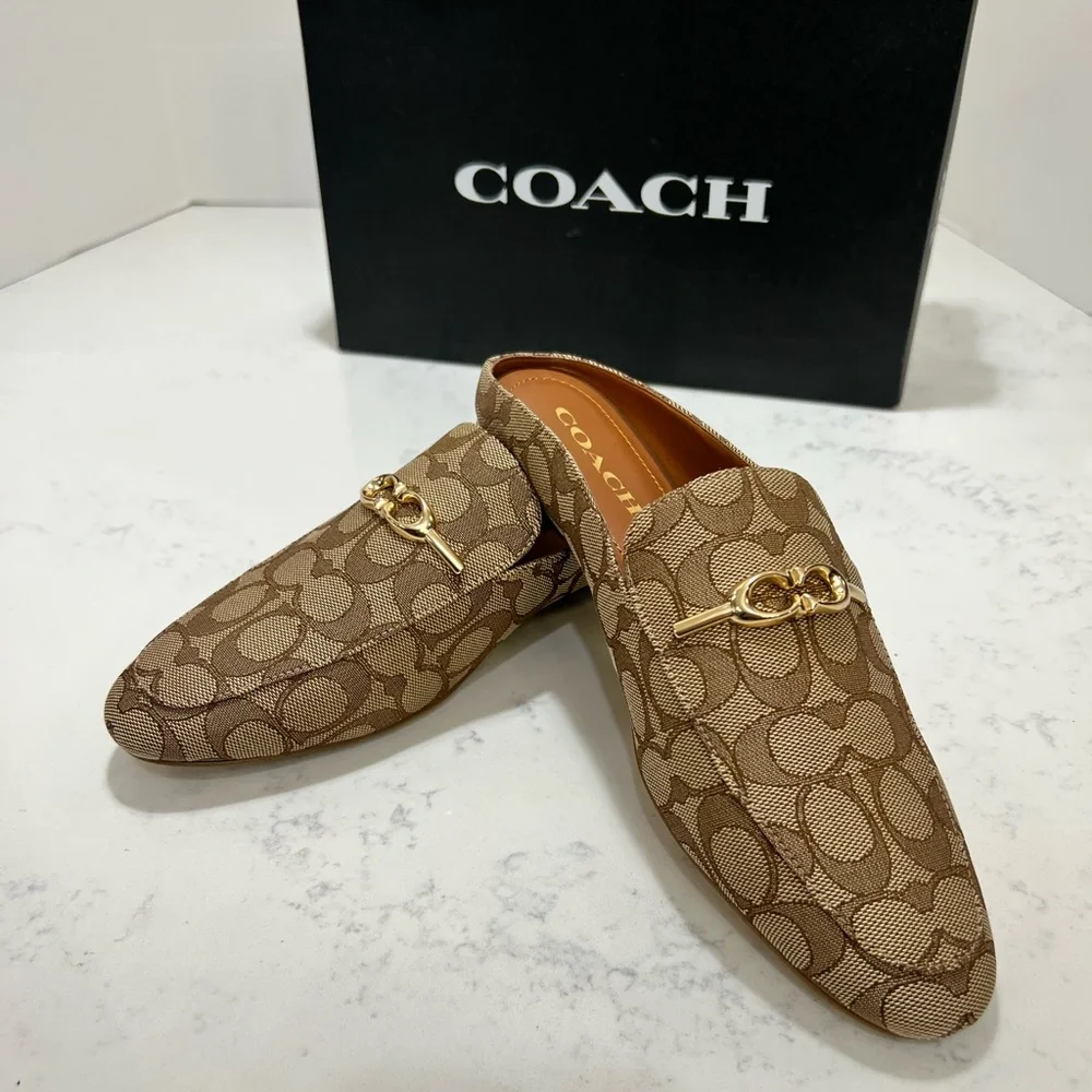 Coach Tan Signature Loafers with Gold Accents - Picture 2 of 10